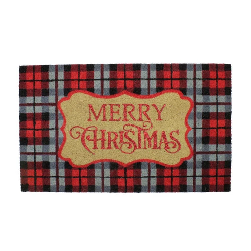 Northlight Red And Black Plaid "Merry Christmas" Rectangular Doormat 18" X 30"