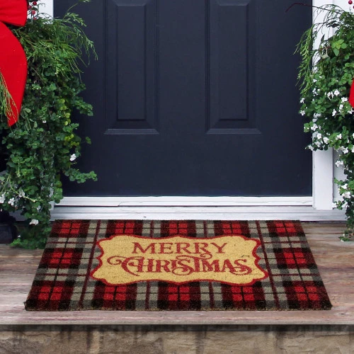 Northlight Red And Black Plaid "Merry Christmas" Rectangular Doormat 18" X 30" - Image 2