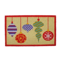 Northlight Brightly Colored Mixed Christmas Ornaments Doormat With Red Border 30" X 18"