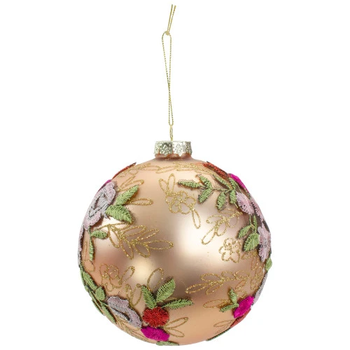 Northlight 4.5" Pink Floral Applique Glass Ball Christmas Ornament - Image 4