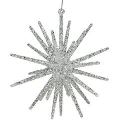Northlight 12" White And Silver Glitter Starburst Christmas Ornament