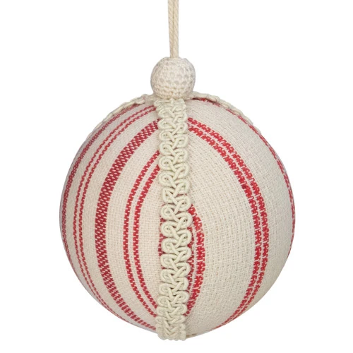 Northlight 4.75" White And Red Striped Ball Christmas Ornament With Rope Accent - Image 3