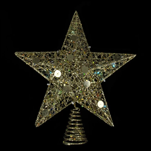 Northlight 11.5" Pre-Lit Gold Glittered Star Christmas Tree Topper - Multi Color Lights - Image 2