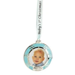 Northlight 3" Blue Silver-Plated Baby's First Christmas Ornament With European Crystals