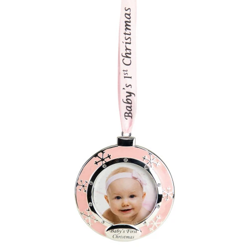 Northlight 3" Pink Silver-Plated Baby's First Christmas Photo Ornament With European Crystals