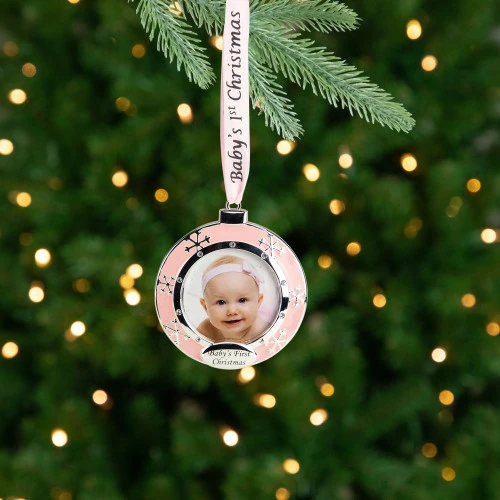 Northlight 3" Pink Silver-Plated Baby's First Christmas Photo Ornament With European Crystals - Image 2