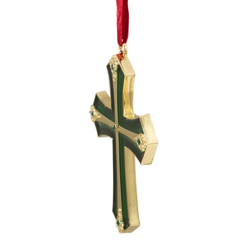 Northlight 3.5" Green And Gold Layering Effect Cross Christmas Ornament With Crystals - Image 3