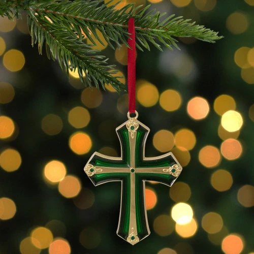 Northlight 3.5" Green And Gold Layering Effect Cross Christmas Ornament With Crystals - Image 2