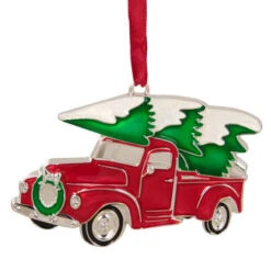 Northlight 3.5" Red And Silver Country Pick Up Truck With European Crystals Christmas Ornament
