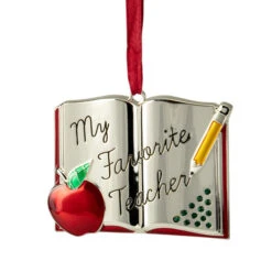 Northlight 3.25" Red Silver-Plated Favorite Teacher Christmas Ornament With European Crystals