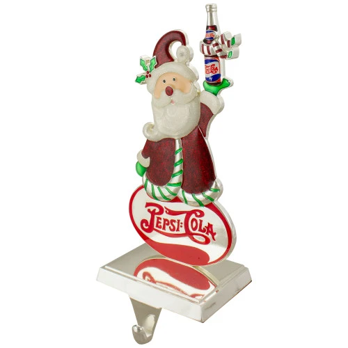 Northlight 9.75" Silver Plated Pepsi-Cola Santa Claus Christmas Stocking Holder - Image 3