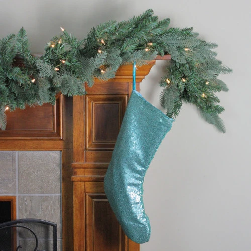 Northlight 17.5" Aqua Blue Sequins Hanging Christmas Stocking - Image 2