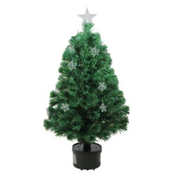 Northlight 4' Pre-Lit Potted Fiber Optic Artificial Christmas Tree With Stars - Multicolor Lights