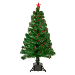 Northlight 4' Pre-Lit Color Changing Artificial Christmas Tree With Red Berries