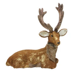 Northlight 16.5” Brown And Gold Reindeer Lying Down Christmas Table Figure