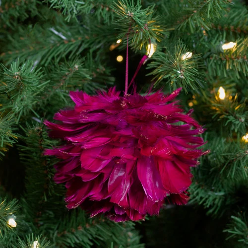 Northlight Pink And Gold Glitter Tipped Feather Hanging Christmas Ball Ornament 5.5" (140mm) - Image 2