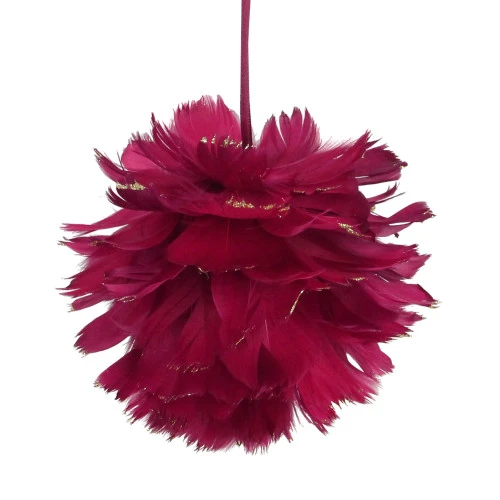 Northlight Pink And Gold Glitter Tipped Feather Hanging Christmas Ball Ornament 5.5" (140mm)