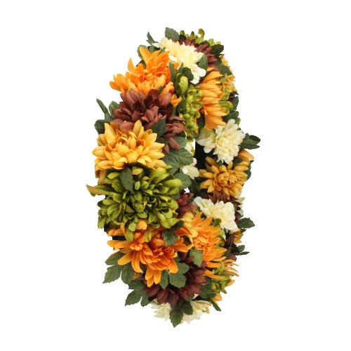 Northlight Autumn Orange And Green Chrysanthemum Artificial Thanksgiving Wreath - 19.5-Inch, Unlit - Image 2