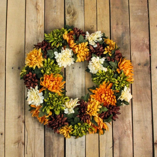 Northlight Autumn Orange And Green Chrysanthemum Artificial Thanksgiving Wreath - 19.5-Inch, Unlit - Image 3