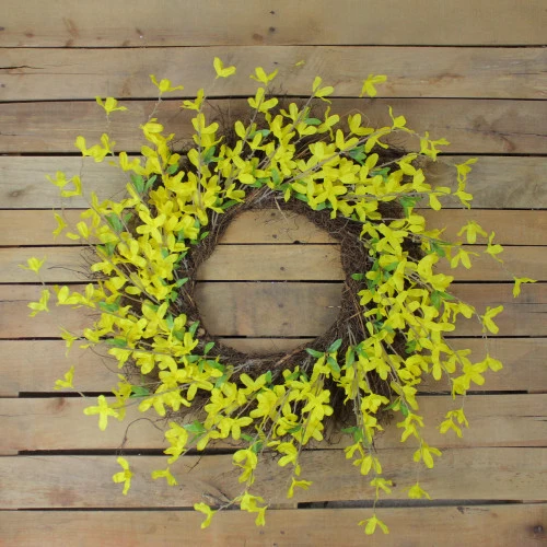 Northlight Forsythia And Grapevine Artificial Floral Wreath, Yellow 24-Inch - Image 3