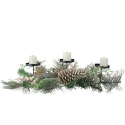 Northlight 24" Long Needle Pine And Berries Christmas Candle Holder