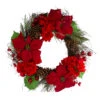 Northlight Red Poinsettia And Hydrangea Flowers With Berries Artificial Christmas Wreath - 24-Inch, Unlit