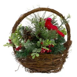 Northlight 12" Red Cardinal With Winter Foliage Twig Basket Christmas Decoration