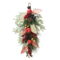 Northlight 30" Autumn Harvest Mixed Berry And Pine Needle Artificial Teardrop Swag - Unlit