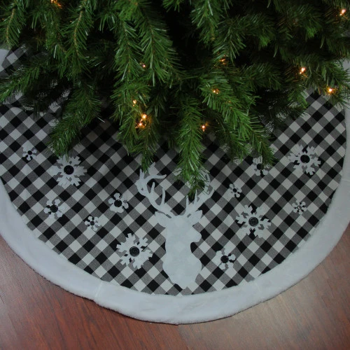 Northlight 48" Black And White Plaid Reindeer Christmas Tree Skirt - Image 2