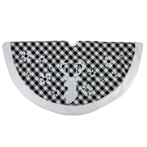 Northlight 48" Black And White Plaid Reindeer Christmas Tree Skirt - Image 3
