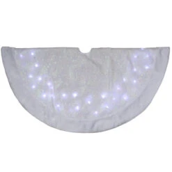Northlight 48" LED White Iridescent Snowflake Christmas Tree Skirt With Faux Fur Trim
