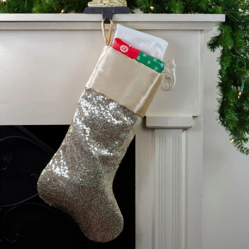 Northlight 22" Golden Metallic Sequined Christmas Stocking With Satin Cuff - Image 2