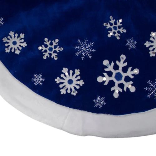 Northlight 48" Blue Velveteen Snowflake Christmas Tree Skirt With Faux Fur Trim - Image 3