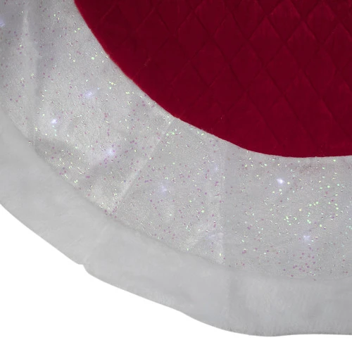 Northlight 48" LED Red Quilted Velvet Iridescent Christmas Tree Skirt With Faux Fur Trim - Image 3