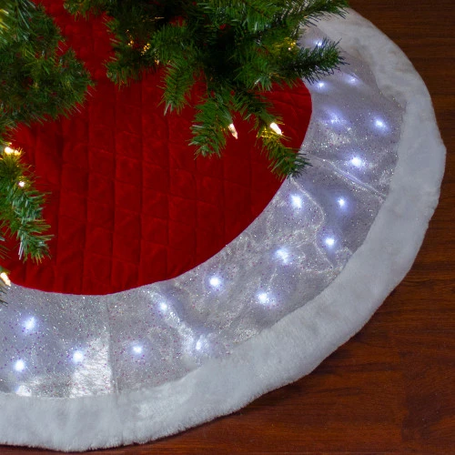 Northlight 48" LED Red Quilted Velvet Iridescent Christmas Tree Skirt With Faux Fur Trim - Image 2