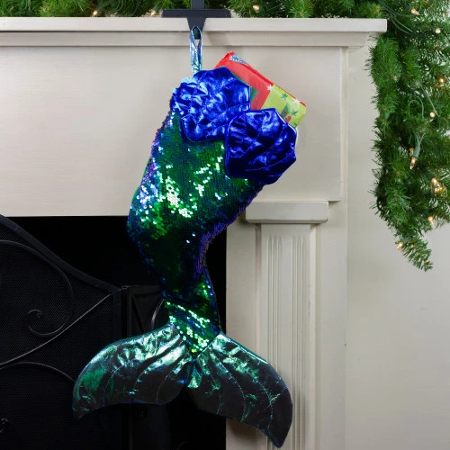Northlight 24" Green And Black Sequined Iridescent Mermaid Christmas Stocking - Image 2