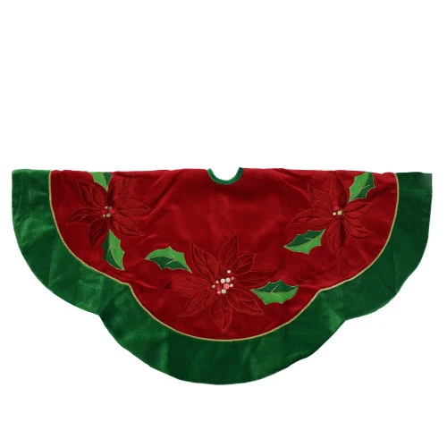 Northlight 48" Red And Green Sequined Poinsettia Christmas Tree Skirt - Image 3