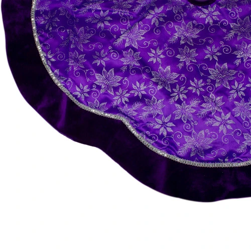 Northlight 48" Purple And Silver Glittered Floral Christmas Tree Skirt - Image 3