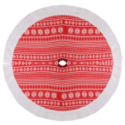 Northlight 48" Red And White Knitted Snowflake Christmas Tree Skirt With Faux Fur Trim