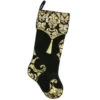Northlight 21.5" Black And Gold Damask Velveteen Christmas Stocking With Tassel