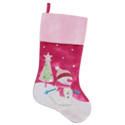 Northlight 20.5" Pink Embroidered Ice Skating Snowman And Christmas Tree Stocking