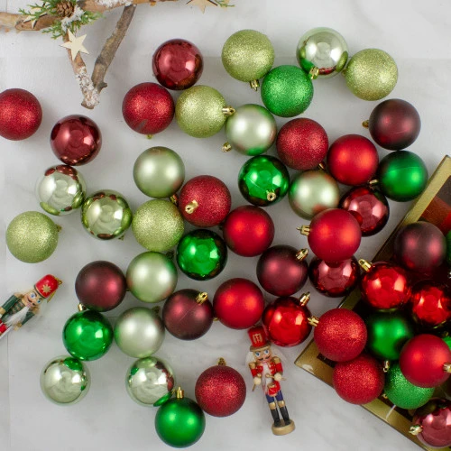 Northlight 60ct Red And Green Shatterproof 3-Finish Christmas Ball Ornaments 2.5" (60mm) - Image 2