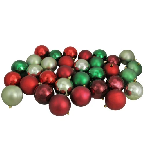 Northlight 32ct Reds And Greens Shatterproof 2-Finish Christmas Ball Ornaments 3.25" (80mm)