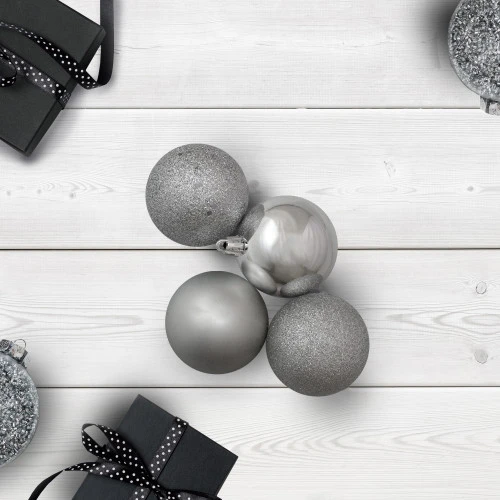 Northlight 60ct Pewter Gray Shatterproof 4-Finish Christmas Ball Ornaments 2.5" (60mm) - Image 2
