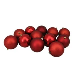 Northlight 12ct Red Shatterproof 4-Finish Christmas Ball Ornaments 4" (100mm)
