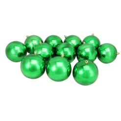 Northlight 12ct Xmas Green Shatterproof Shiny Christmas Ball Ornaments 4" (100mm)