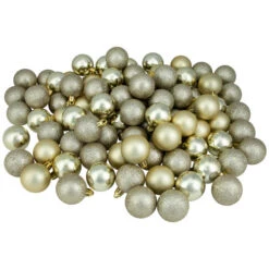 Northlight 96ct Champagne Gold Shatterproof 4-Finish Christmas Ball Ornaments 1.5" (40mm)