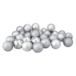 Northlight 32ct Silver Shatterproof 4 Finish Christmas Ball Ornaments 3.25" (80mm)