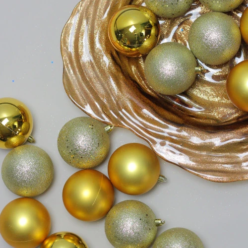 Northlight 32ct Vegas Gold Shatterproof 4-Finish Christmas Ball Ornaments 3.25" (80mm) - Image 2