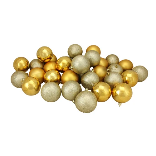 Northlight 32ct Vegas Gold Shatterproof 4-Finish Christmas Ball Ornaments 3.25" (80mm) - Image 3